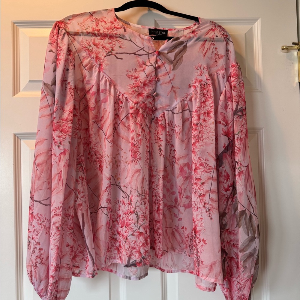 New Look Pink and Orange Relaxed Mandarin Collar Blouse